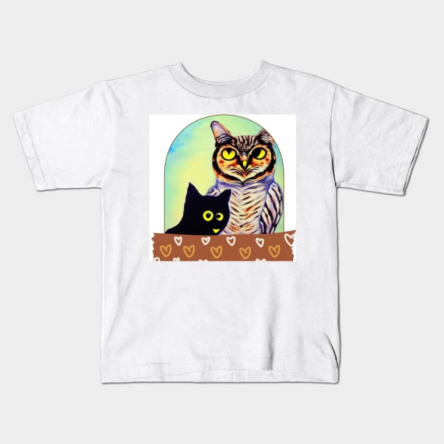 A Cat and An Owl Funny Pet Owner Lovely Designs Kids T-Shirt by Trendy-Now